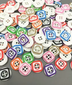 100pcs Mix-color square Pattern Resin Buttons Sewing Crafts scrapbooking 13mm - Picture 1 of 4