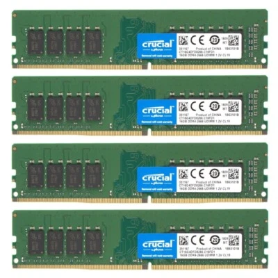 New Crucial 64GB (4X16GB) DDR4 2666MHz PC4-21300 UDIMM Memory Ram CT16G4DFD8266 - Image 1 of 4