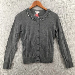 Merona Button Up Cardigan Sweater Womens XS Grey Knitted Beaded Long Sleeve NEW - Picture 1 of 16