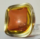 Vintage Red and Amber Murano Sommerso Glass Square Geode Bowl 
