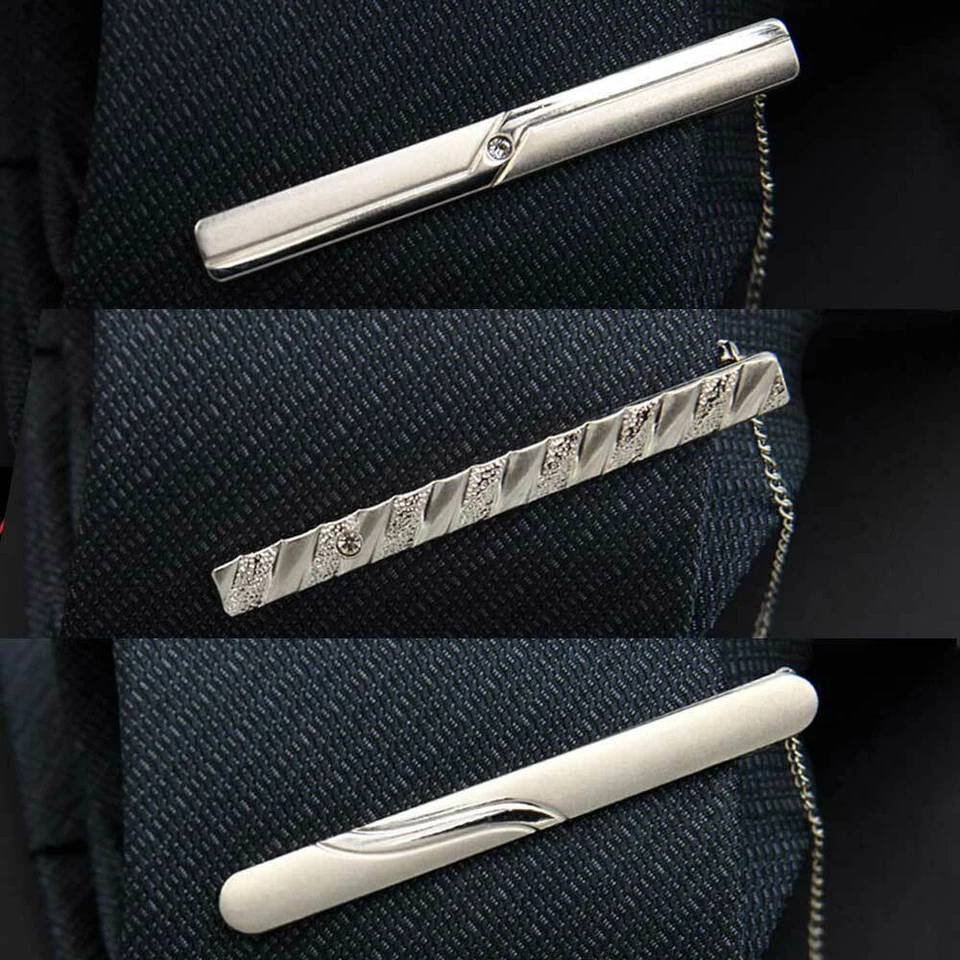 3 PCS Men 6CM Silver Color Metal Chain Tie Bar Clip Bar Wedding Necktie Clasp  - Image 1 of 1