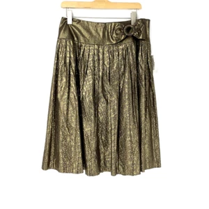 Saks Off 5th Metallic Gold Embroidered Eyelet A-Line Pleated Lined Skirt 10 - Picture 1 of 9