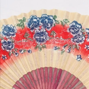 Vintage Innes Shoes Blue Floral Paper Advertising Fan Japan 8.5" x 15" - Picture 1 of 11