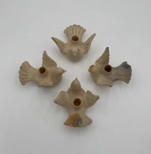 Vintage Set Of 4 Mexican Folk Art Pottery Birds Taper Candle Holders Doves - Picture 1 of 24