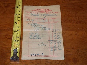 GRISWOLD DETROIT MICIHGAN SPORTING GOOODS COMPANY RECEIPT GUN SHELLS CASE - Picture 1 of 2
