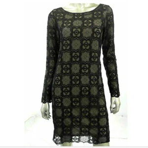 Studio M Women Dress S Black Nude Floral Knee-Length Lace Shift - Picture 1 of 3