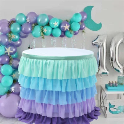 Ruffle Layered Tablecloth Table Skirt Cover Decor Tiered Baby Birthday Party - Image 1 of 4
