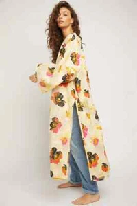 Free People Jorja Duster M 8 Floral Kimono Maxi Cardigan Cover Up Top NEW 42544 - Picture 1 of 10