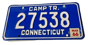 Connecticut Camp Trailer License Plate 1966 27538 DMV RV Camper March 1966 READ* - Picture 1 of 9