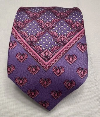 "Corbata de seda Gianni Versace rosa púrpura barroca hecha a mano España PRÍSTINA 56,5"" de largo" Foto 1 de 4