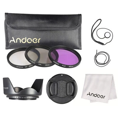 49MM ,CPL,FLD Filter Kit + Lens Hood for DSLR SLR   Rebel 18-55mm O6Q6 - Image 1 of 4