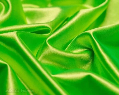 Neon Lime Green 4 Way Stretch Silky Satin Fabric By Yard Thick Satin - Image 1 of 4