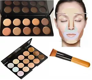 Neu 10 &15 Farben Kontur Gesichtscreme Make-up Concealer Palette + Foundation Pinsel - Bild 1 von 6