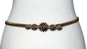 VTG GOLD METAL STRETCH BELT MCM ATOMIC STARBURST FLOWER POWER BUCKLE DISCO MOD - Picture 1 of 8