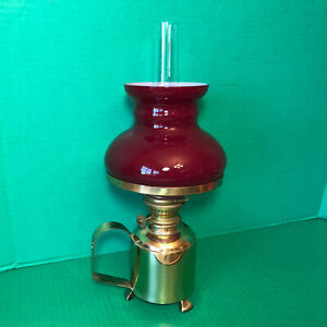 Vtg Solid Brass Kosmos Brenner Oil Lamp Glass Shade 3 Feet Handle Hanging Hole