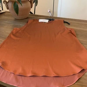 NWT Eileen Fisher Bright Sandstone Stretch Silk Charmeuse Round Neck Tank Size L - Picture 1 of 6