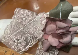 vintage linen flower trim ribbon 18"pc Czechoslovakia - Picture 1 of 5