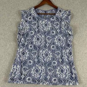 Camicetta White House Black Market donna 14 blu foderata in pizzo manica svasata chic nuova con etichetta - Foto 1 di 13