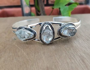 Natural Herkimer Diamond Gemstone Handmade 925 Sterling Silver Gifts Bangle R-27 - Picture 1 of 11