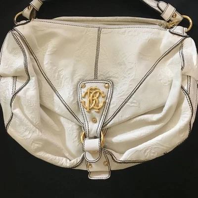 Roberto Cavalli Cream Leather Studded Fringe Hobo - Image 1 of 4