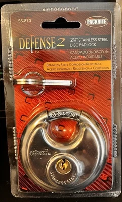 PackRite 2-3/4" Stainless Steel Disc Padlock + Two Keys / Corrosion Resistance - Image 1 of 4