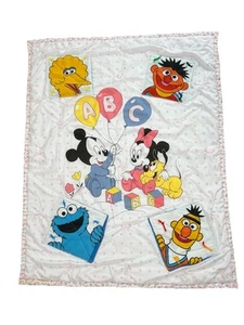 Sesame Street & Mickey Minnie Baby Blanket Children’s Quilted Handmade - Picture 1 of 7