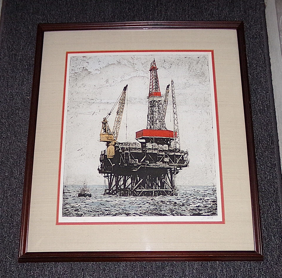 Grabado boceto John Collette "Offshore Rig" enmarcado firmado edición limitada 62/200 Foto 1 de 4