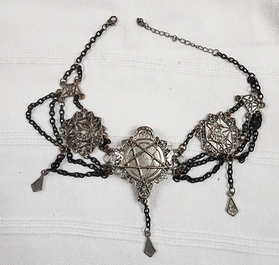 VTG Choker Necklace Moonstone Pentagram Occult Pagan Wicca Witchcraft Gothic - Image 1 of 4