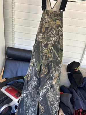 Vintage Jerzees Outdoors Bib Overalls Mens Camouflage Mossy Oak Breakup Camo - Image 1 of 4