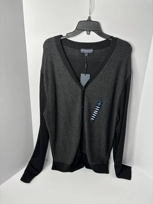 Cárdigan Suéter Hart Schaffner Marx Abotonado Negro/Gris Talla Grande Nuevo Foto 1 de 2