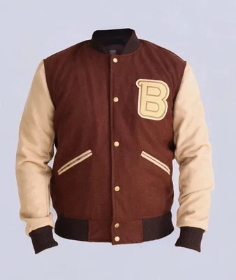 Men's Hotline Miami Jacket – Payday 2 Brown B logo Varsity Lettermen Jacket - Image 1 of 4
