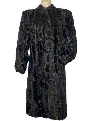 Abrigo de piel genuina vintage años 30 negro marrón largo años 40 mangas globo Foto 1 de 4