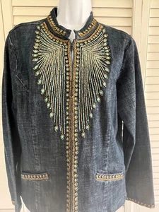 Chicos Beaded Denim Jacket, With Pockets, Size 1. Excellent condition - Picture 1 of 5