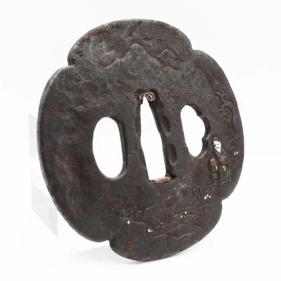 Espada japonesa antiga Tsuba Aizu Shoami eremita sábio encaixe samurai Katana - Imagem 1 de 4