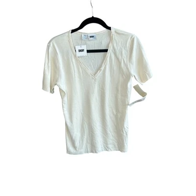 Camiseta DKNY Basic Gream Vintage Cuello en V Nueva con Etiquetas $79 Talla Grande Foto 1 de 4