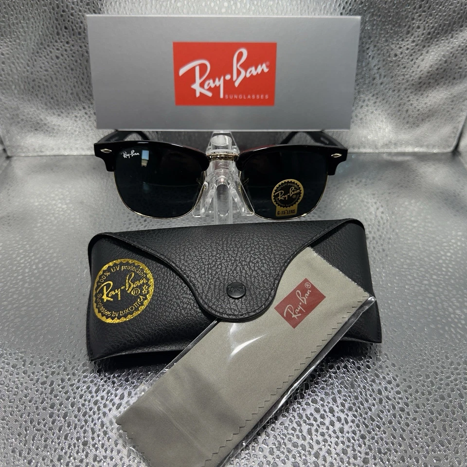 Occhiali da sole Ray-Ban RB3016 Clubmaster unisex montatura classica quadrata lenti nere - Immagine 1 di 4