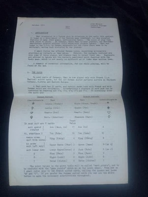 SKAT German card game rules & variants typescript by John McLeod Cambridge 1972 - Image 1 of 4