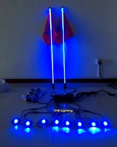 2PCS 3FT Flexible RGB Color Changing LED Whip Lights + 8PCS RGB Rock Lights Kit - Picture 1 of 12