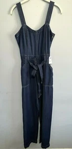 Charlotte Russe Refuge Ladies Denim Overall Jumpsuit w/ Tie Waist Size 2 New - Picture 1 of 11