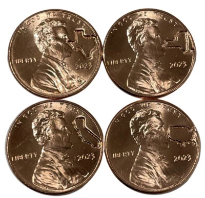 4 Coin Lot 2023 Texas California New York USA Lincoln Counterstamp Imprint Cents - Image 1 of 4