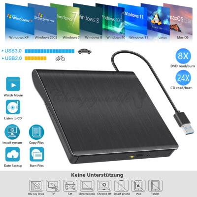 Externes DVD Laufwerk USB 3.0 Brenner Slim CD,DVD-RW Brenner Für PC Laptop Neu - Bild 1 von 4