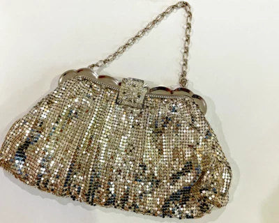 Bolso Cartera Vintage Whiting & Davis Malla Plateada con Cierre de Estrás Cambio Monedero Foto 1 de 4