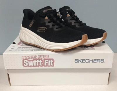 SKECHERS Hands Free Swift Fit Memory Foam Lace Up Sneakers US 6.5 Black/Gold NEW - Image 1 of 4