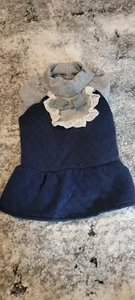 Dobaz Quilted Winter Dog Dress - Navy Blue/Gray Dog Dress W/Bow Cute Outfit - Picture 1 of 5