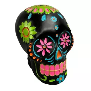Halloween Dia di Los Muertos Teschio Zucchero Resina Nera 6" In rilievo Giorno dei Morti - Foto 1 di 7