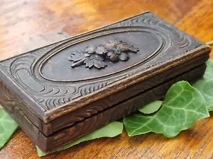 Pequeña lata de madera antigua caja de joyería caja antigua talla floral - Imagen 1 de 15