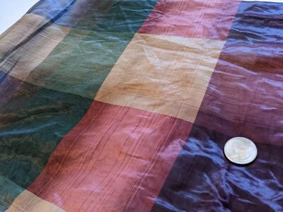 Sheer shiny muted fall Autumn Thanksgiving vintage retro long plaid tablecloth  - Image 1 of 4