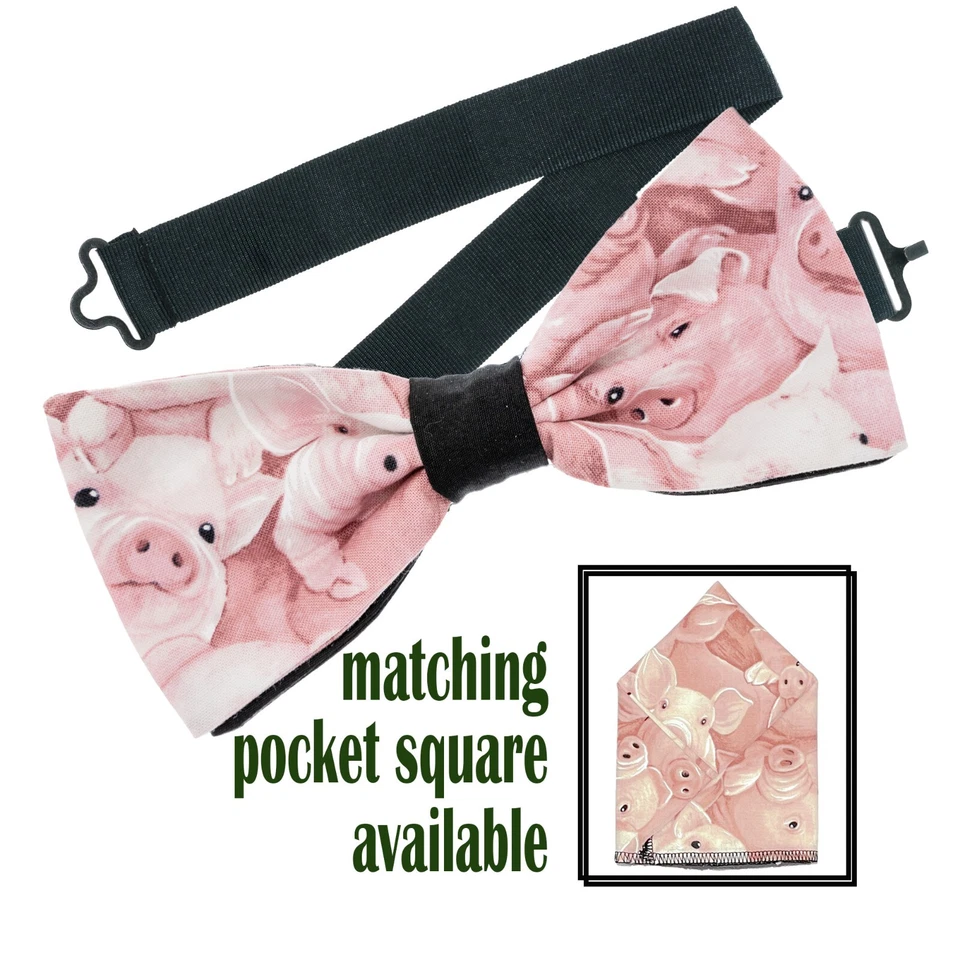 Pig Bow Tie & Pocket Square Wedding Prom New Year Party Formal Christmas Animal - Image 1 of 1