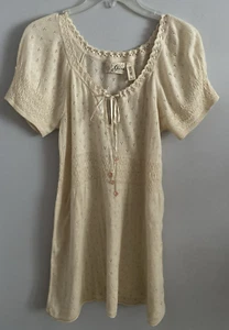Vintage Guess Y2K Babydoll Semi-Sheer Top Short Sleeve Cream Women's Size L - Picture 1 of 5