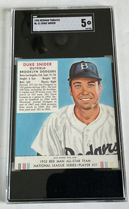 1952 RED MAN TOBACCO = NL #14  DUKE SNIDER   WITH TAB = SGC  5 = EX